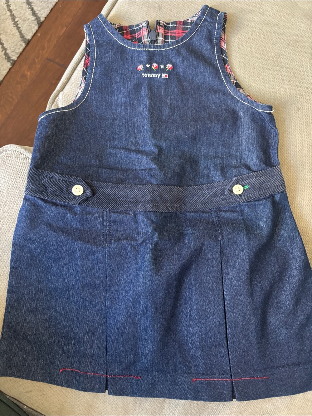 Tommy Hilfiger Dark Blue Denim Dress with Plaid Lining 18-24 months